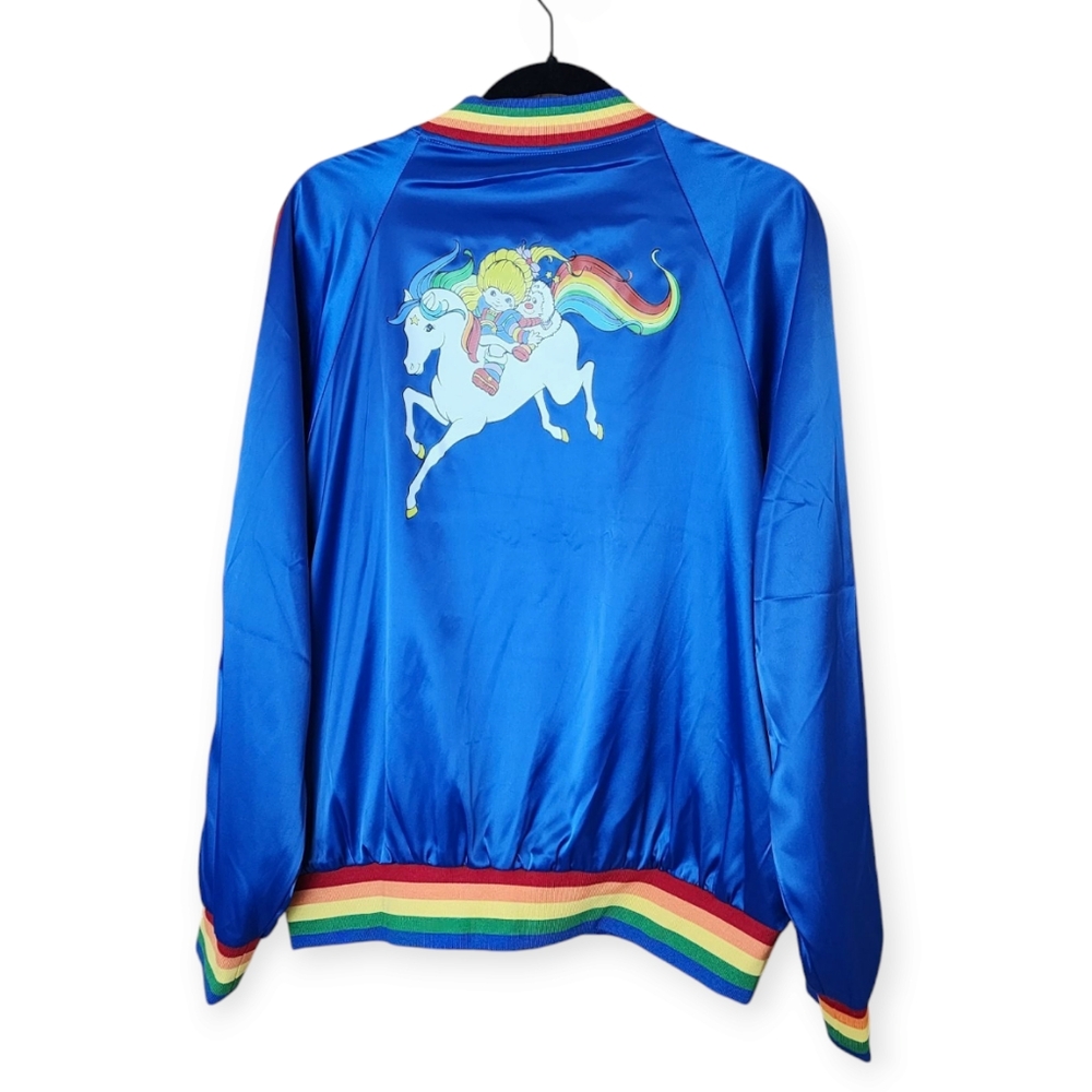 Unique Vintage X Rainbow Brite Royal Blue Satin Bomber Jacket NWT Size XL - Picture 4 of 9